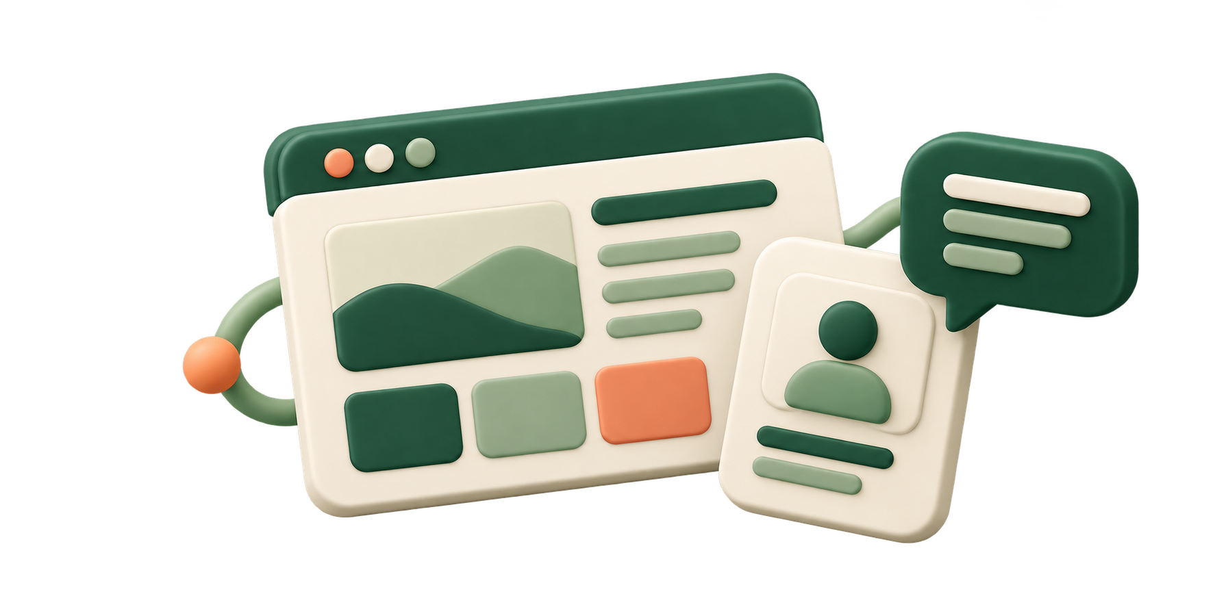 Illustratie van een website met een profielkaart en persoonlijk bericht